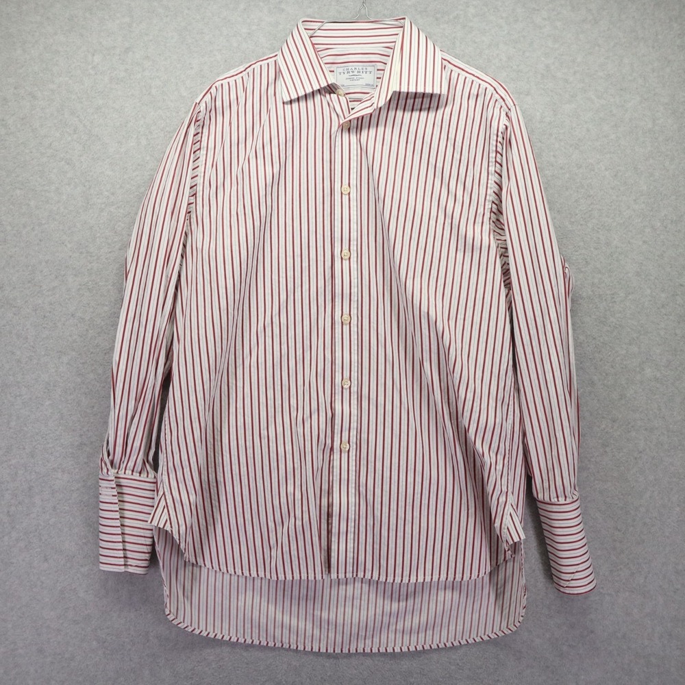Charles Tyrwhitt‎ Shirt Mens 15.5-33 French Cuff Button Red Striped Long Sleeve